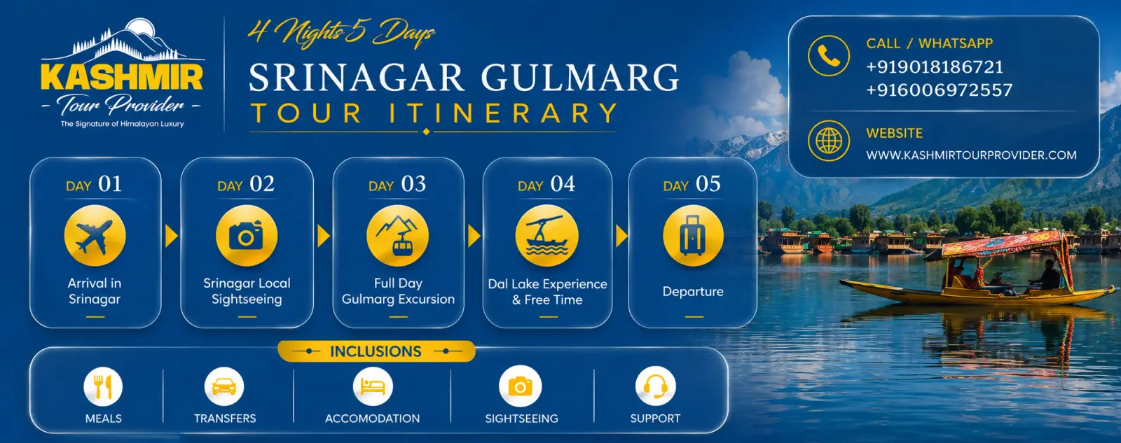 4 Nights 5 Days Srinagar Gulmarg Tour Itinerary