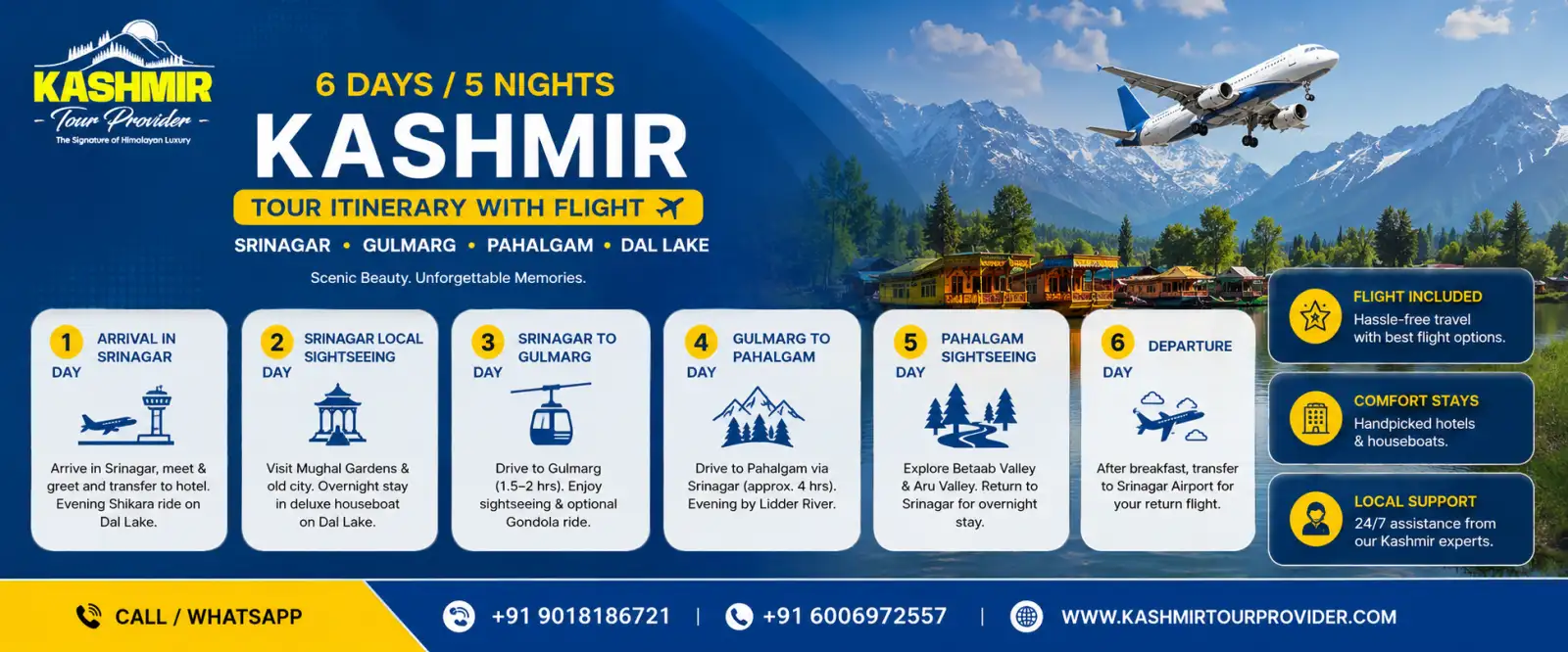 6 Days 5 Nights Kashmir Tour Package with Flight Itinerary