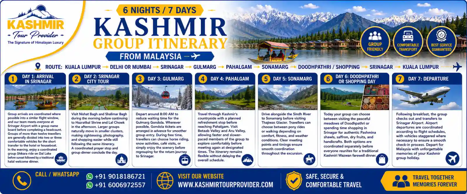 6 Nights 7 Days Kashmir Group Tour Itinerary from Malaysia