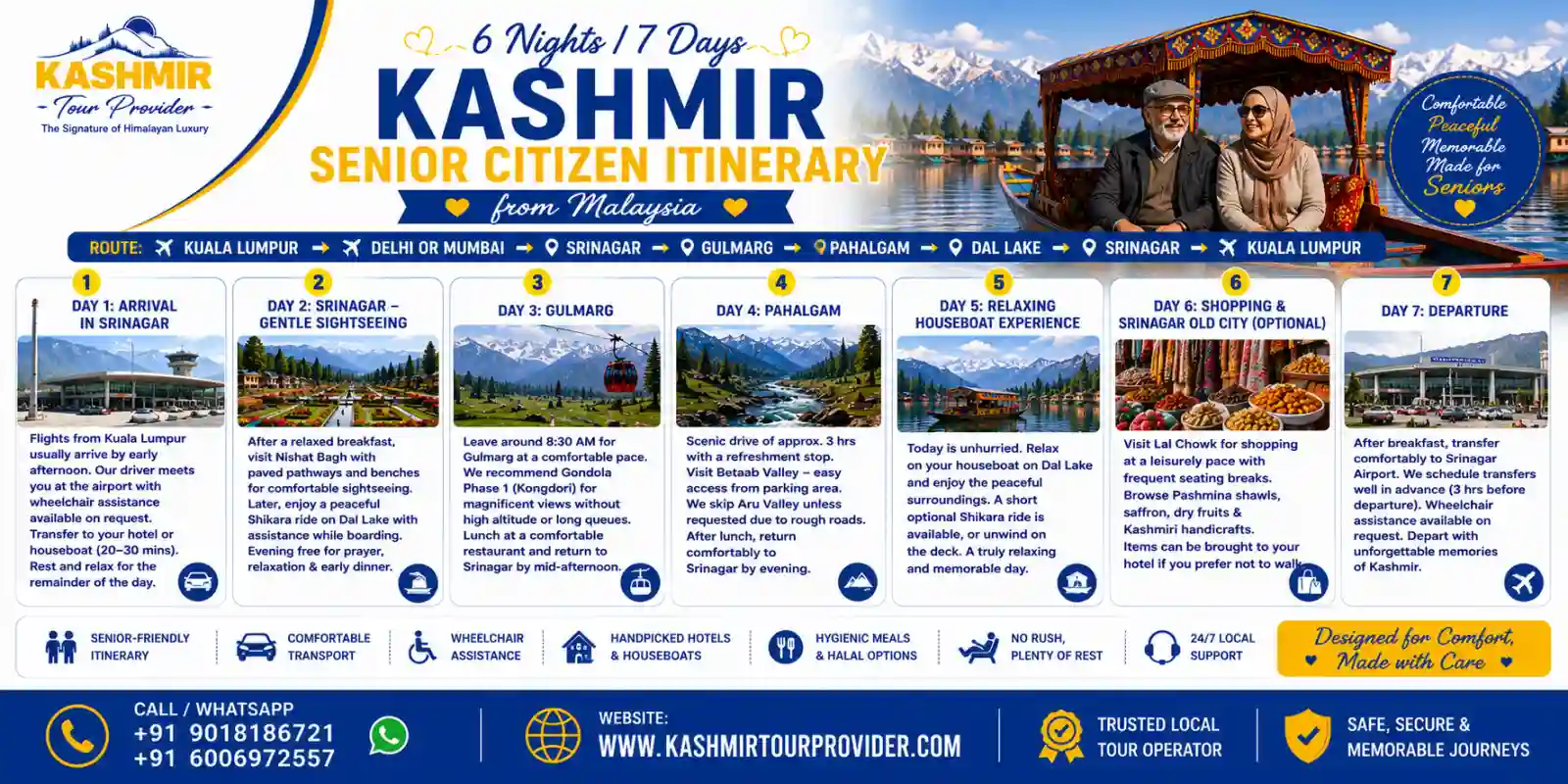 6 Nights 7 Days Kashmir Senior Citizen Itinerary from Malaysia