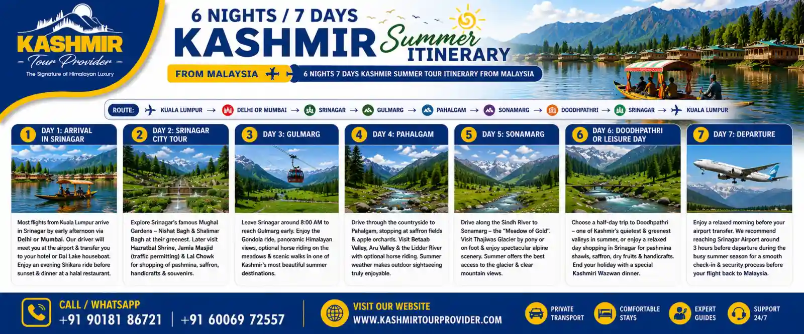 6 Nights 7 Days Kashmir Summer Tour Itinerary from Malaysia