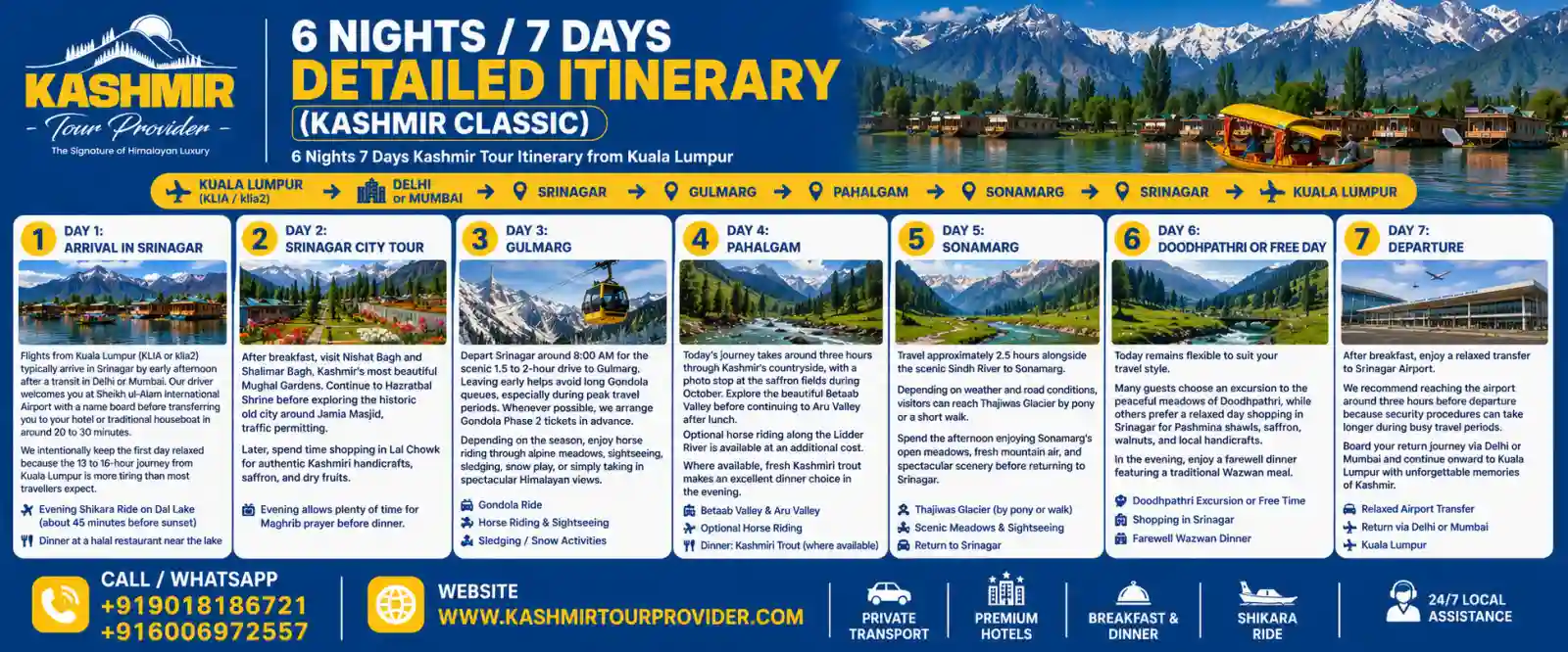 6 Nights 7 Days Kashmir Tour Itinerary from Kuala Lumpur