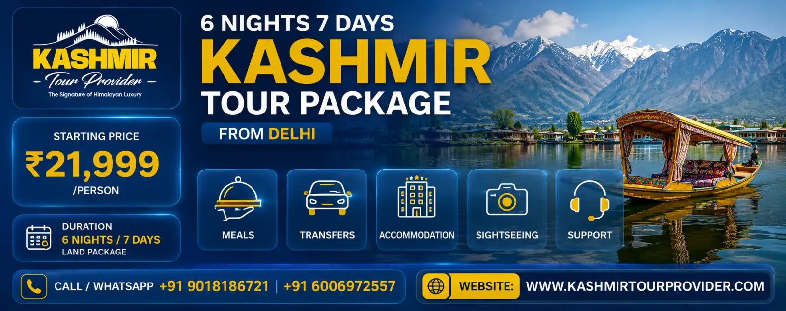 6 Nights 7 Days Kashmir Tour Package from Delhi | Srinagar, Gulmarg, Pahalgam, Sonamarg & Doodhpathri