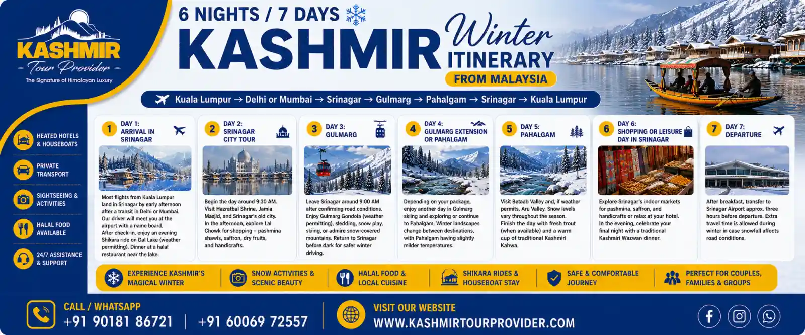 6 Nights 7 Days Kashmir Winter Tour Itinerary from Malaysia