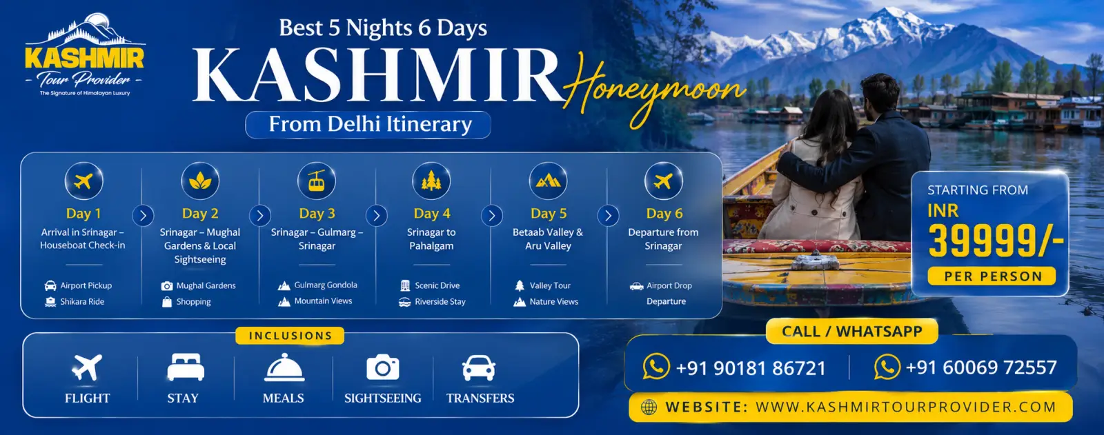 5 Nights 6 Days Kashmir Honeymoon Itinerary from Delhi