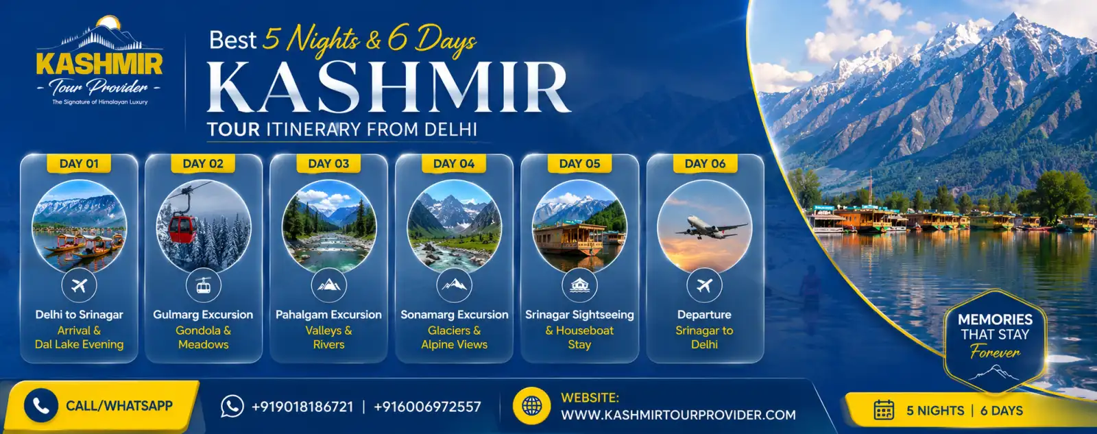 5 Nights 6 Days Kashmir Tour Package from Delhi Itinerary