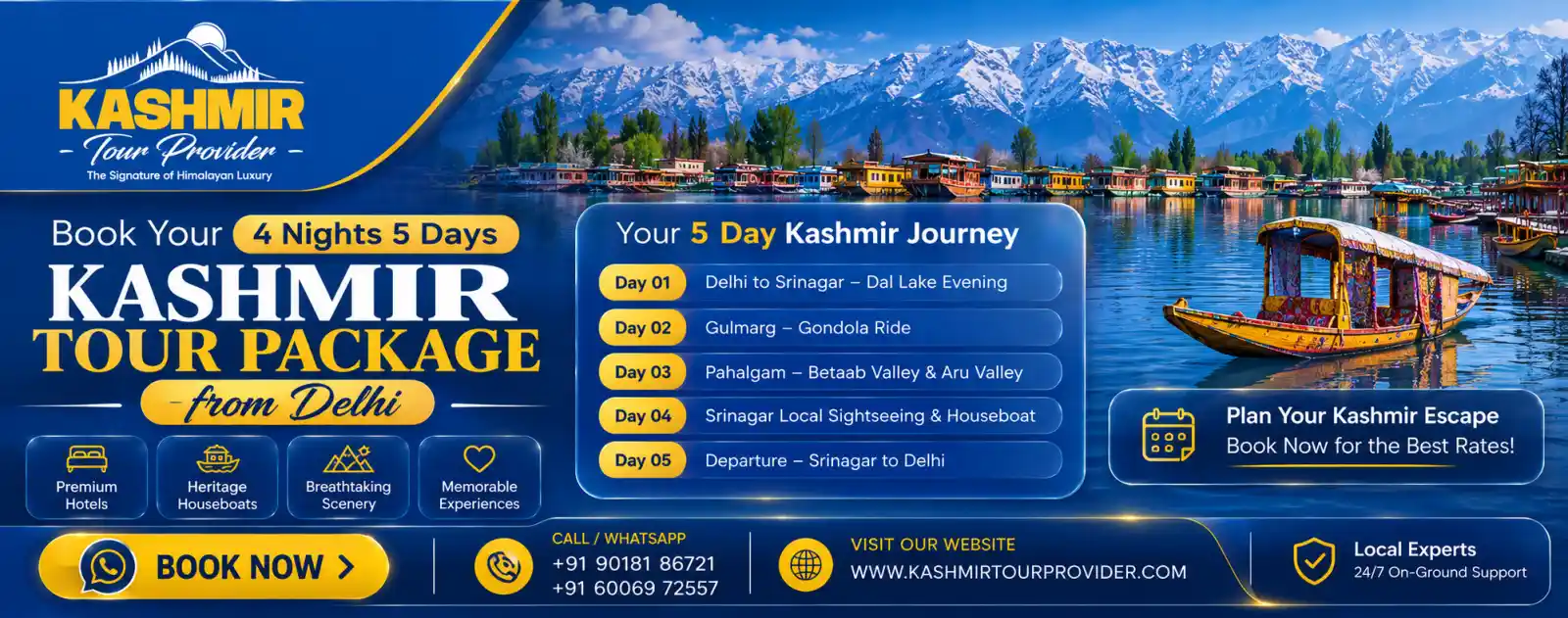 Book 4 Nights 5 Days Kashmir Tour Package from Delhi