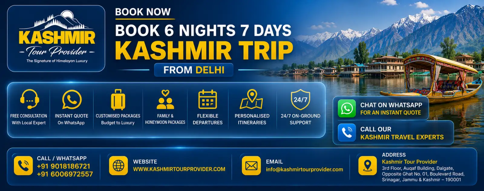 Book 6 Nights 7 Days Kashmir Trip from Delhi