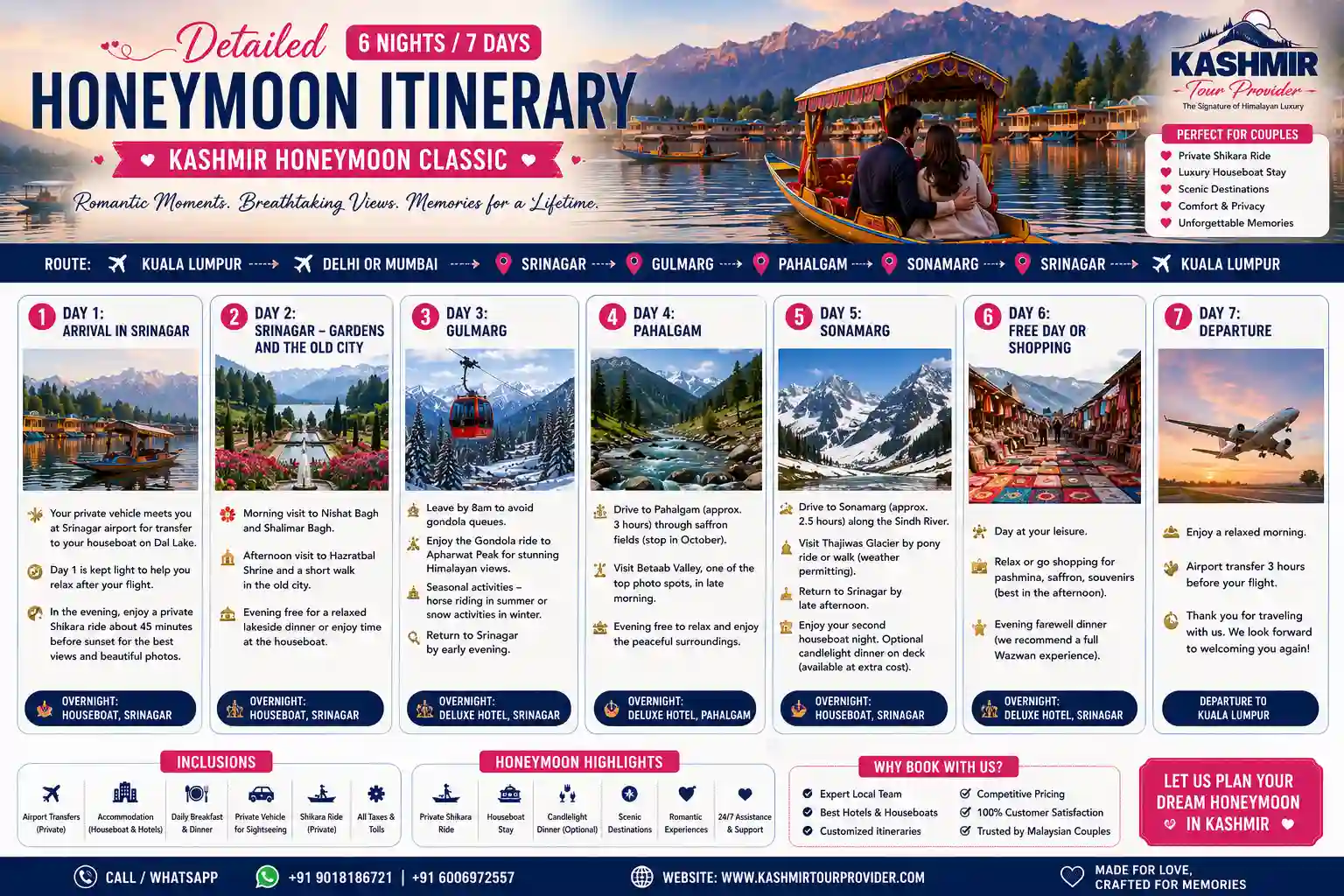 6 Nights 7 Days Kashmir Honeymoon Itinerary from Malaysia