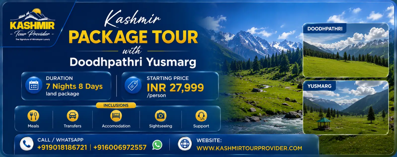 Kashmir Package Tour with Doodhpathri Yusmarg | 7 Nights 8 Days
