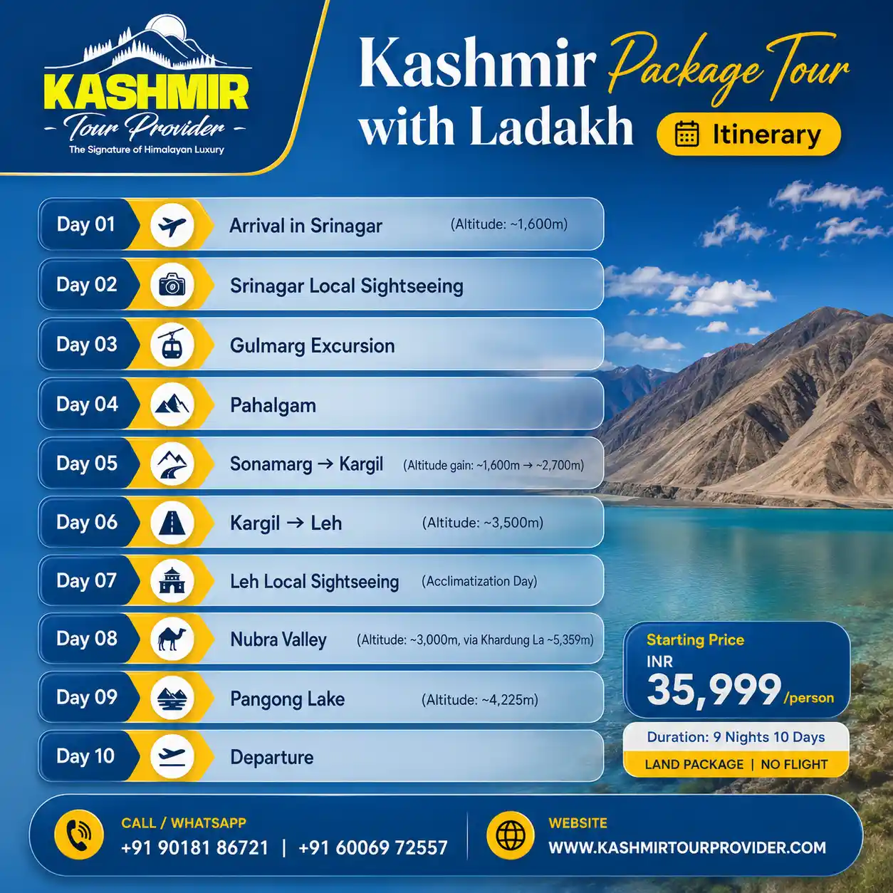 Kashmir Package Tour with Ladakh | 10 Days Trip Itinerary