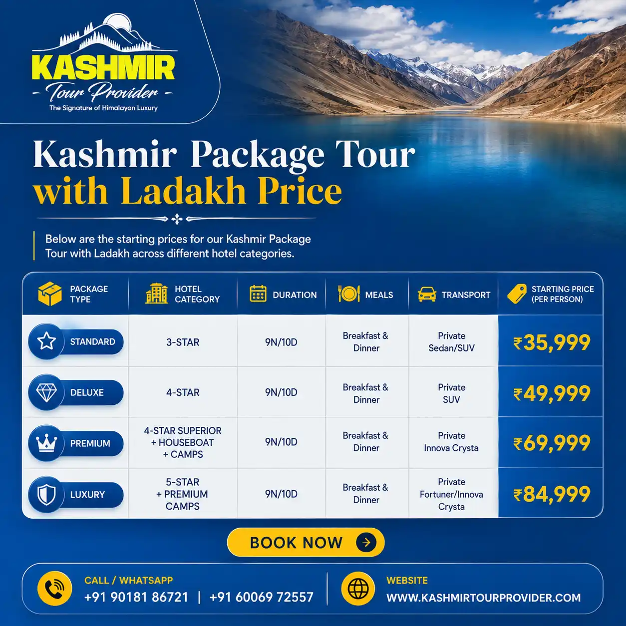 Book Kashmir Package Tour with Ladakh | 10 Days Trip