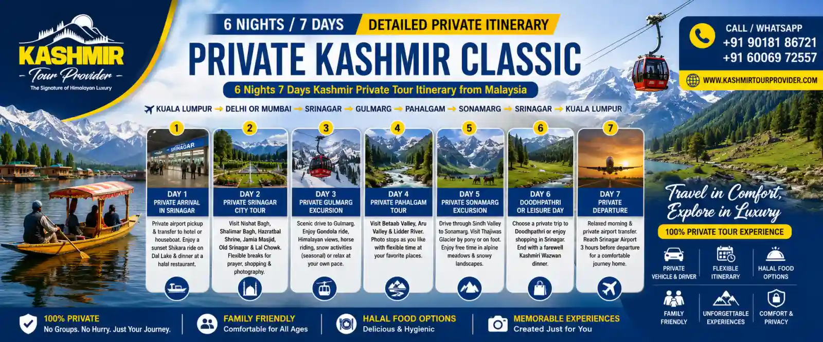 6 Nights 7 Days Kashmir Private Tour Itinerary from Malaysia