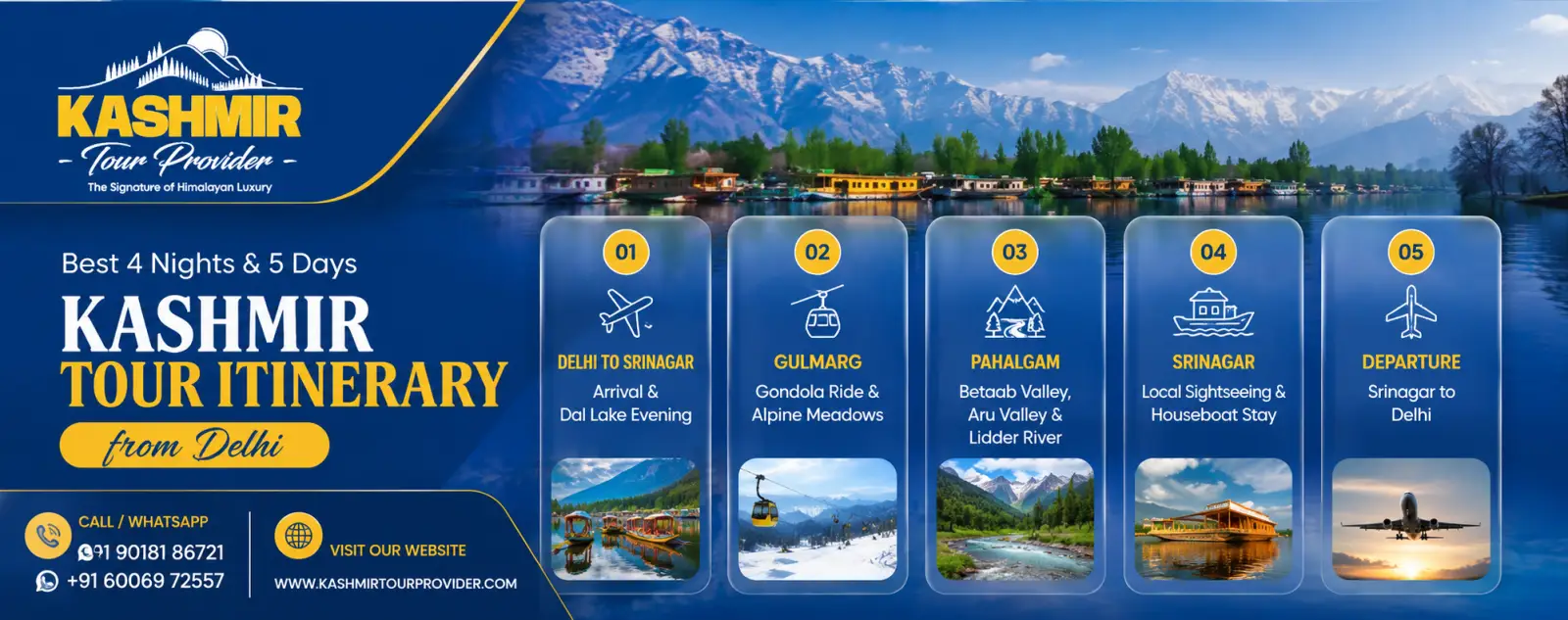 4 Nights 5 Days Kashmir Tour Package from Delhi Itinerary