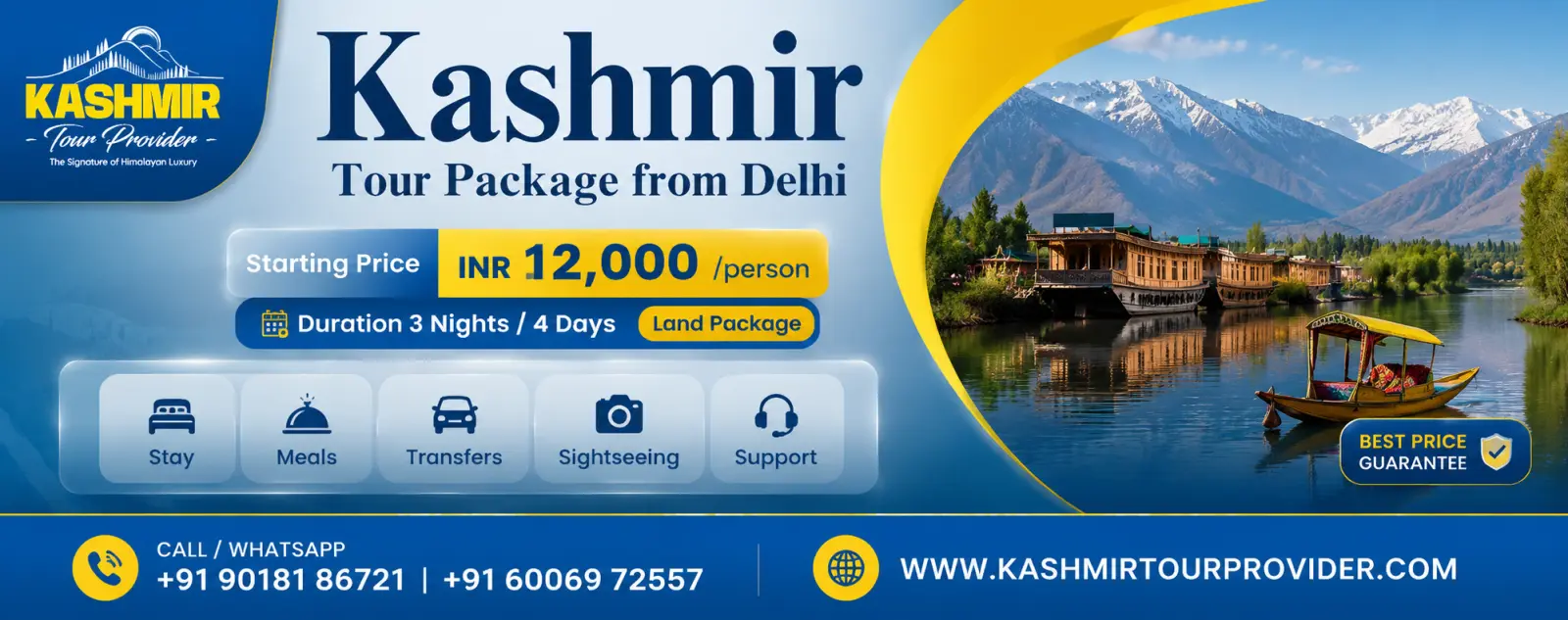 3 Nights 4 Days Kashmir Tour Package from Delhi | Srinagar, Gulmarg & Pahalgam