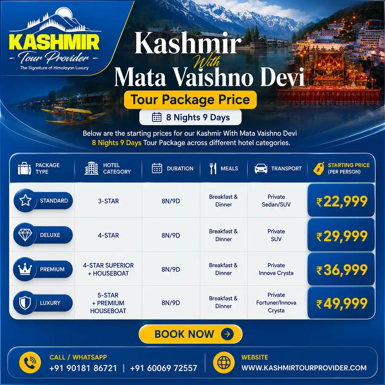 Book Kashmir With Mata Vaishno Devi Tour Package
