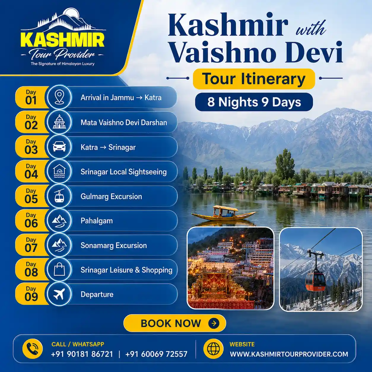 Kashmir With Mata Vaishno Devi 8 Nights 9 Days Tour Package Itinerary