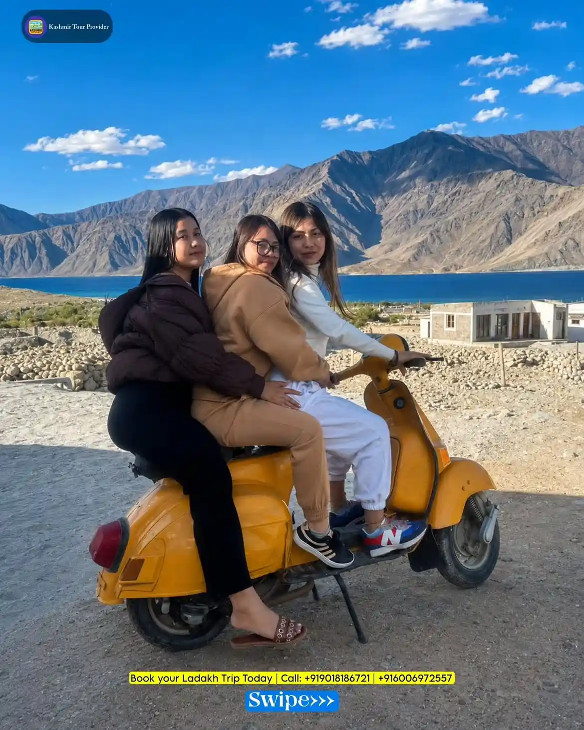 Our clients enjoying the breathtaking views of Pangong Lake during their Ladakh tour with Kashmir Tour Provider