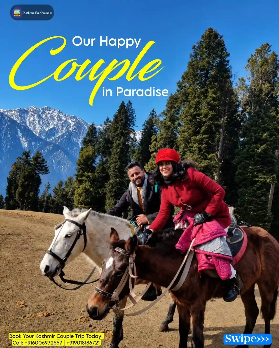 Luxury Kashmir honeymoon couple enjoying a pony ride
