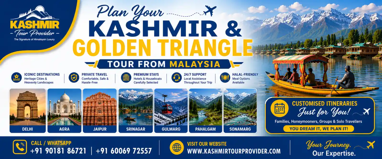 Book Kashmir and Golden Triangle Tour Package from Malaysia